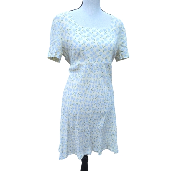 Donna Ricco 90s Y2K Floral Butter Yellow Cottagecore Mini Dress M - Picture 2 of 11